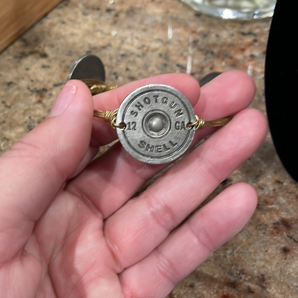 Bourbon & Bowties Shotgun Shell Bangle Bracelet with the B&B tag.